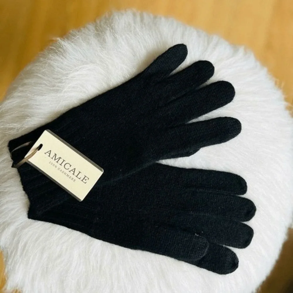 AMICALE‎ Cashmere Touch Screen Tech Knit Gloves, Luxurious, 100%, Black, NWT